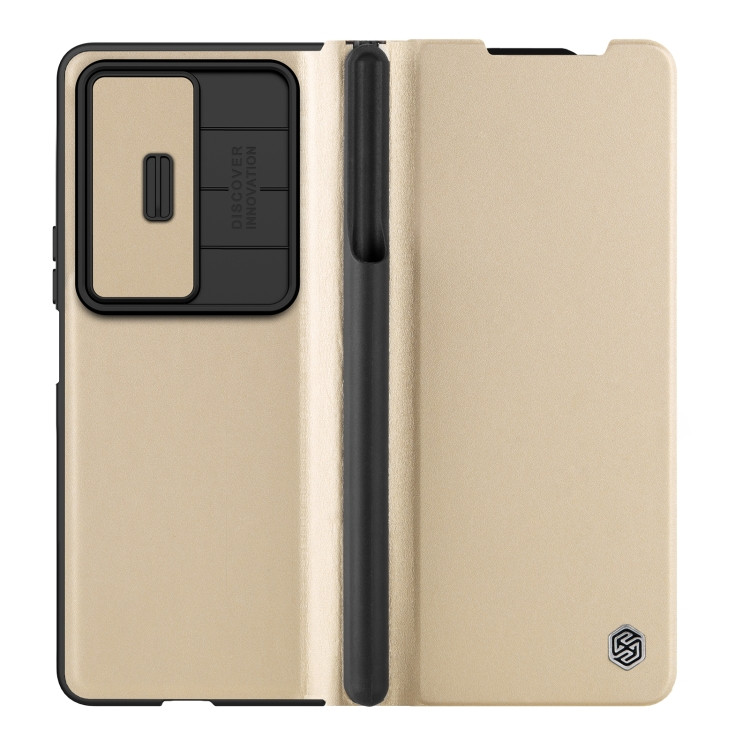 NILLKIN QIN Series Pro Sliding Camera Cover Design Leather Phone Case for Samsung Galaxy Z Fold 4 (Gold)